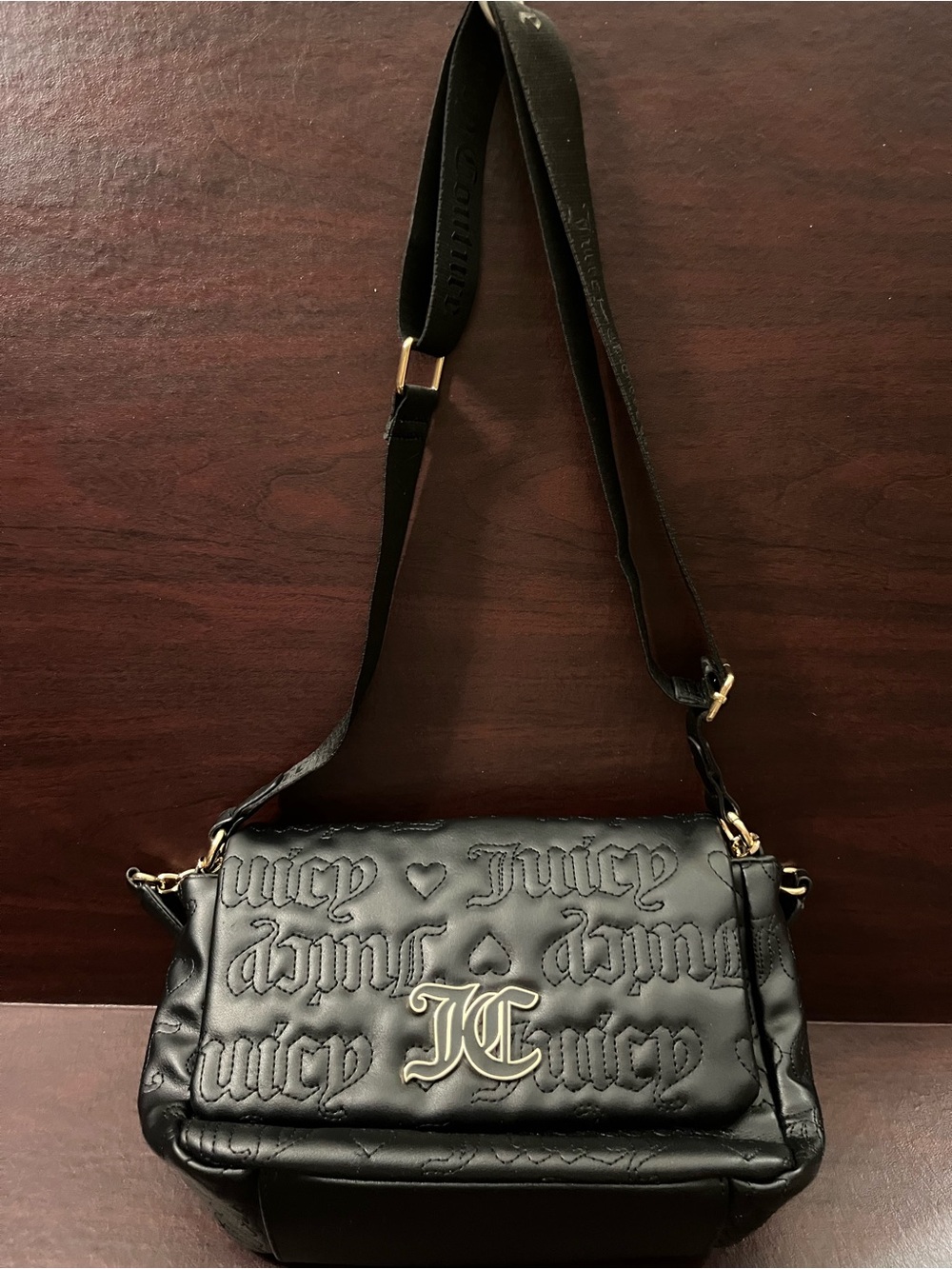 Juicy Couture Black Quilted Logo Crossbody with Gold JL Emblem